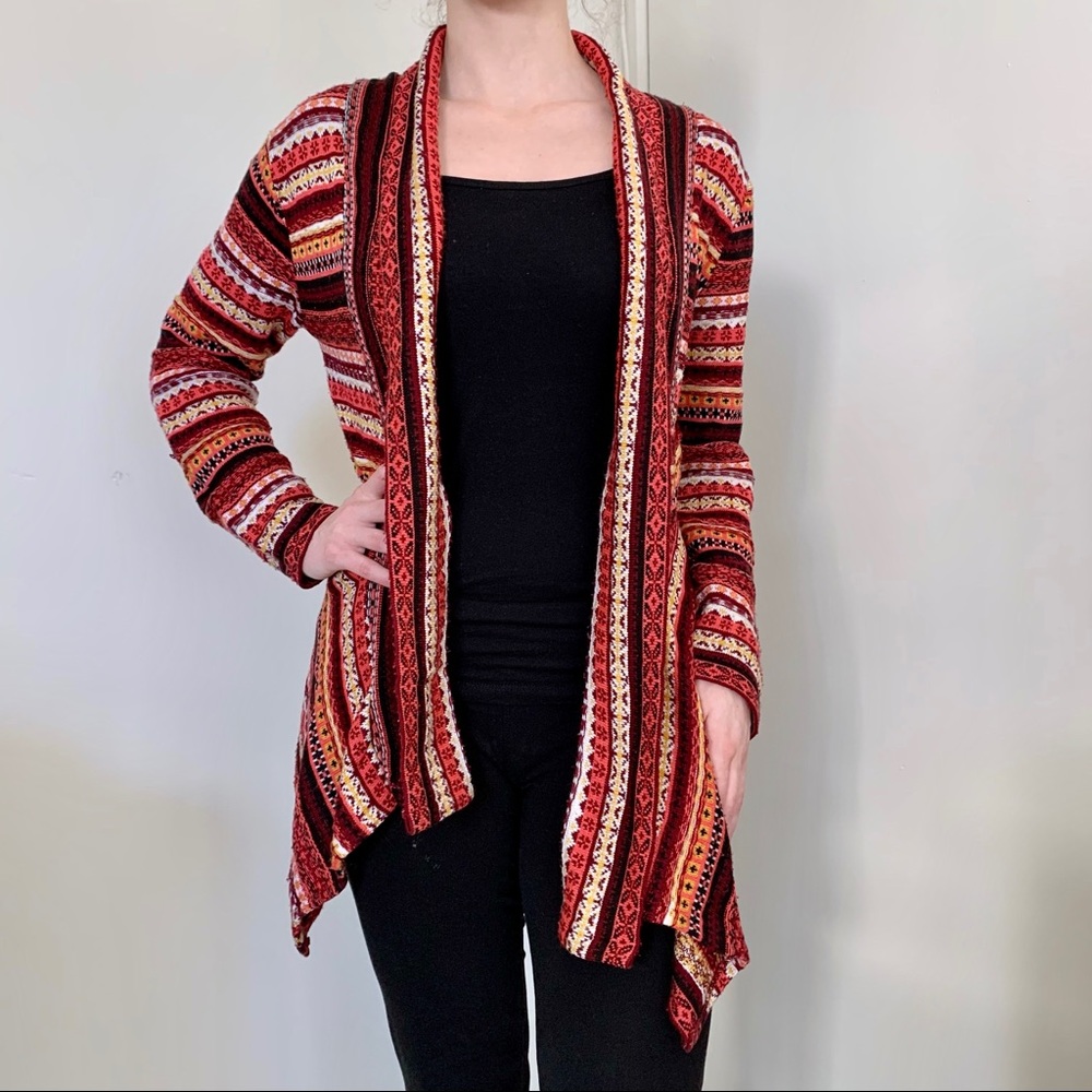 American Rag burgundy cardigan southwestern striped grandma Y2K Elena Gilbert XS